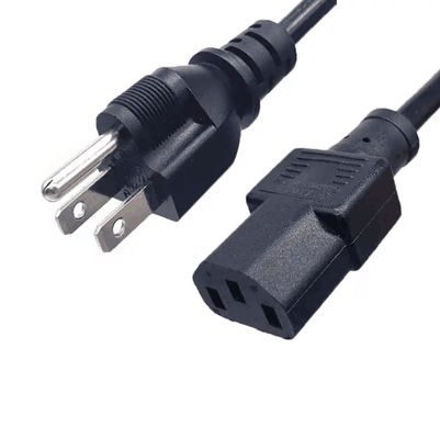 PVC 3 pin Japón Cable de alimentación, IEC 320 C13 AC Cordón de alimentación 1.8m Negro personalizado