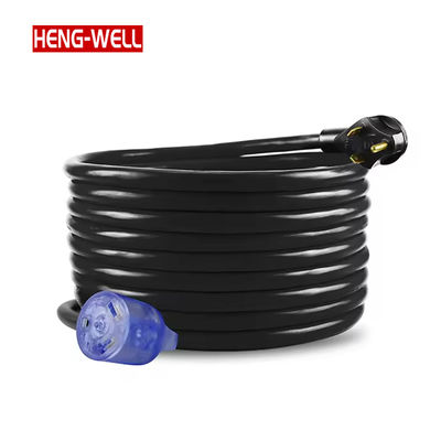 Cable de alimentación para RV de alta resistencia de 50 pies y 10 AWG 30A con luz LED, fácil de desenchufar y organizador de almacenamiento, enchufe TT-30, tipo de cable SJTW
